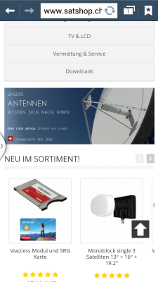 mobiler webshop satshop.ch optimiert für tablets und ipads