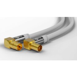 TV Antennenkabel (135 dB typ), 4x geschirmt, vergoldet, gewinkelt weiss 5 Meter