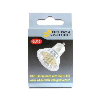Delock Lighting GU10 LED Leuchtmittel 3,0 W warmweiß 48 x SMD Glasabdeckung